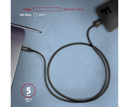 Kabel AXAGON BUMM3-CM10AB Kabel Micro-B USB, USB-C 3.2 Gen 1, 1m, 3A, ALU, PVC Czarny